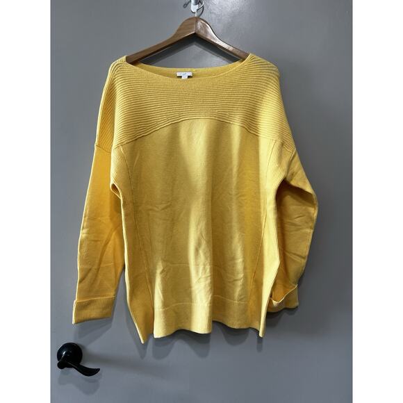 J. Jill Sweater L Mustard Yellow striped Ribbed Pullover boat Neck Long Sleeve - Picture 2 of 8